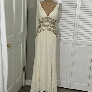 Sherri Hill Ivory Maxi Gown with Gold Sequin Waist
